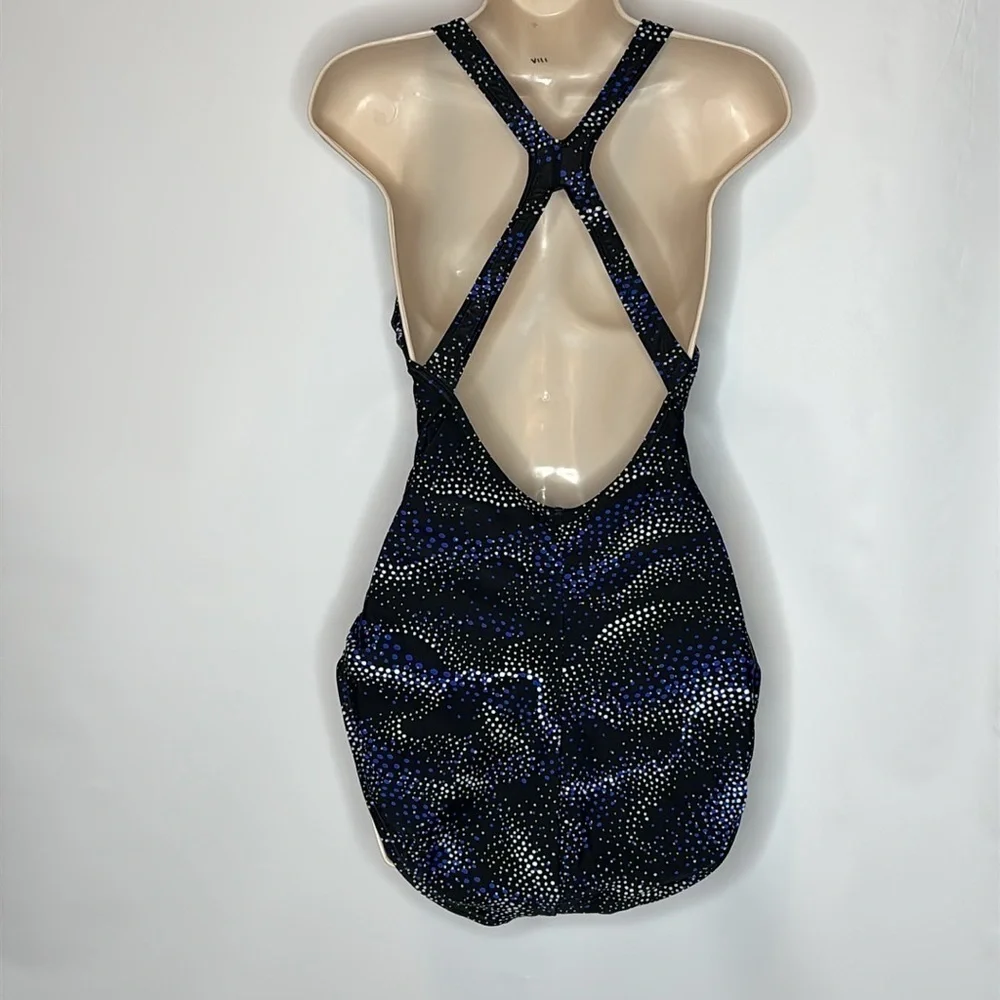 Speedo Black and Blue One Piece Swimsuit with Racerback
