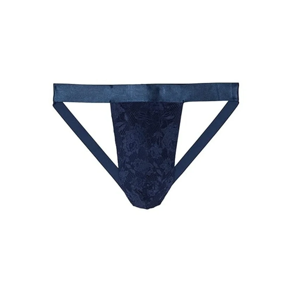 Cosabella Mens Lace Jockstrap Navy Blue Floral Sheer Underwear‎ Strappy Satin XL