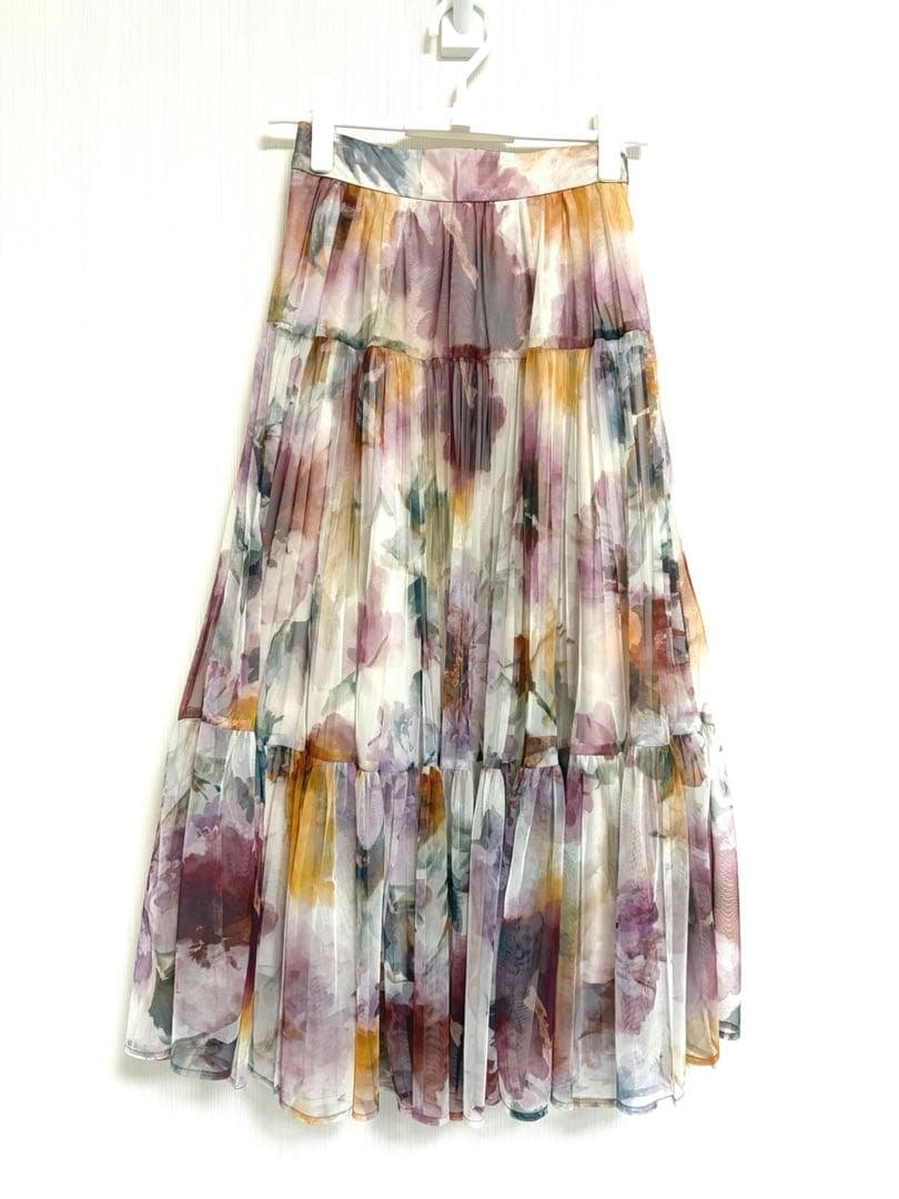 Beautiful condition☆JUSGLITTY Blurred Flower Print Skirt Bordeaux 0 (XS)