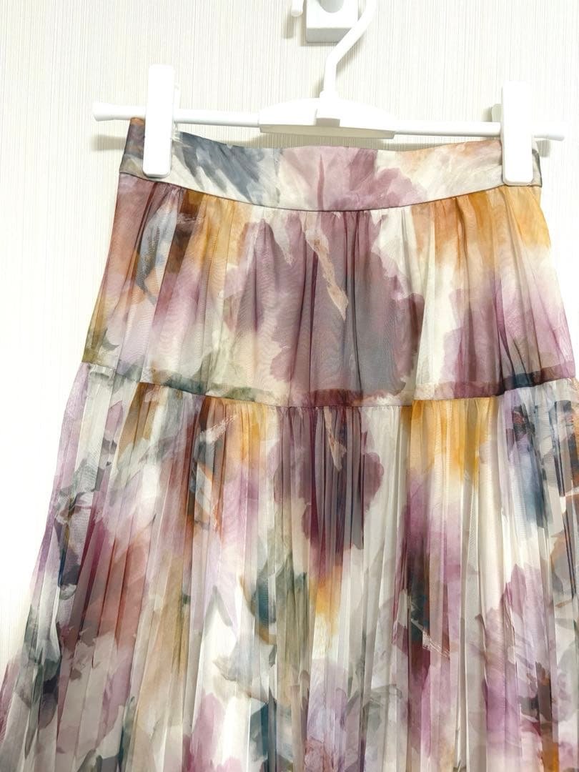 Beautiful condition☆JUSGLITTY Blurred Flower Print Skirt Bordeaux 0 (XS)