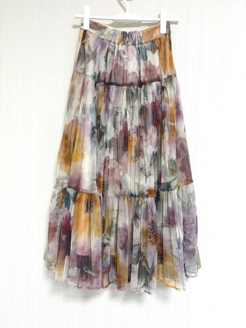 Beautiful condition☆JUSGLITTY Blurred Flower Print Skirt Bordeaux 0 (XS)