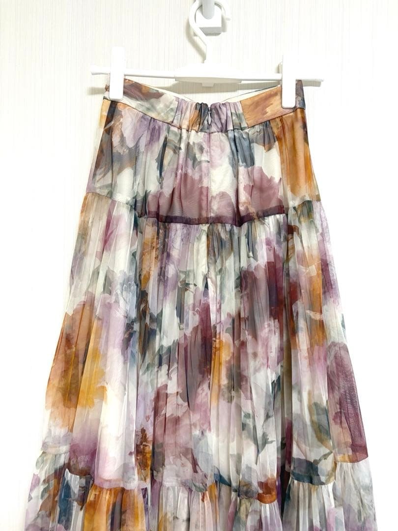 Beautiful condition☆JUSGLITTY Blurred Flower Print Skirt Bordeaux 0 (XS)